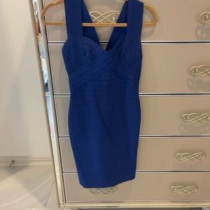 Herve Leger Size MEDIUM royal blue dress 34 in from shoulders to bottom.